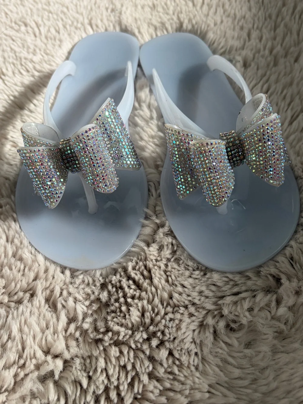 INC International Concepts women White Jelly Flip Flops with Rhinestone Bow
